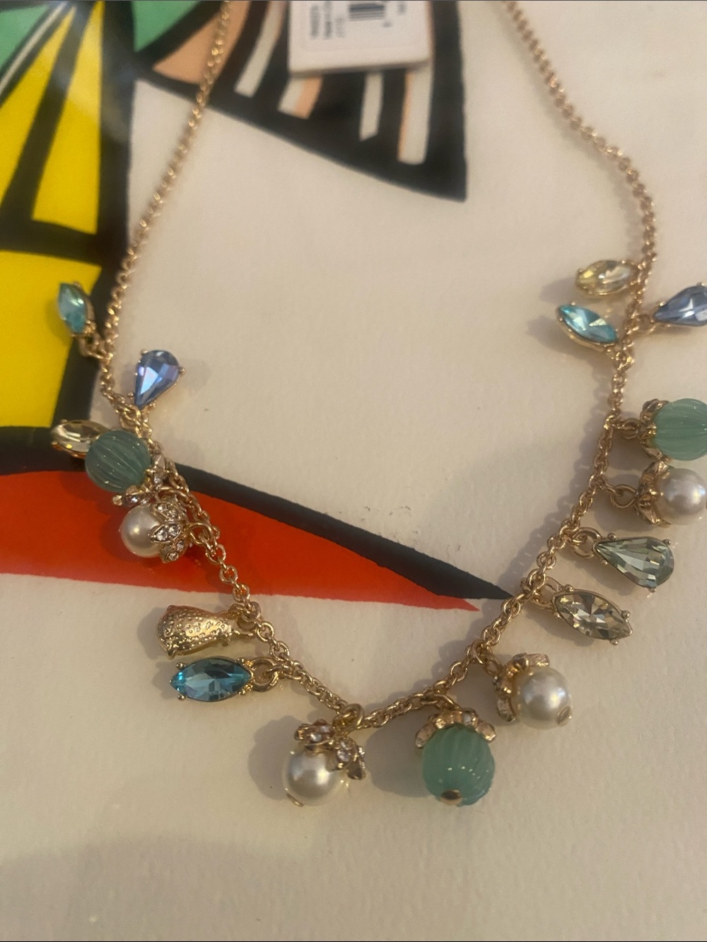 Marchesa Gold-tone Necklace with Blue, Aqua and Pearl Charms